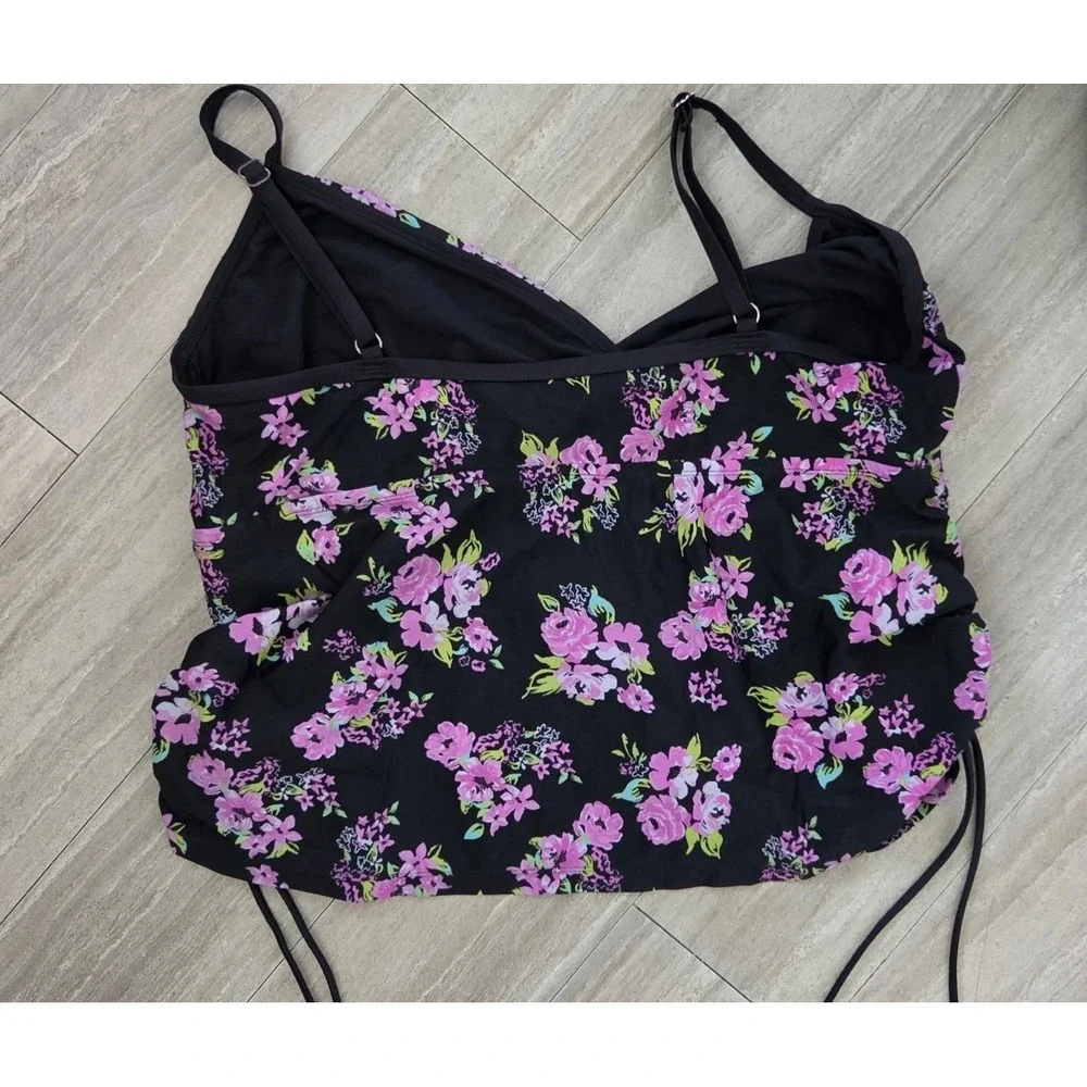 Catalina Plus Floral Tankini Swim Tops Lot of 2 Black Pink Tropical 3X 22W-24W
